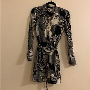 Black and White Long Sleeve Paisley Dress